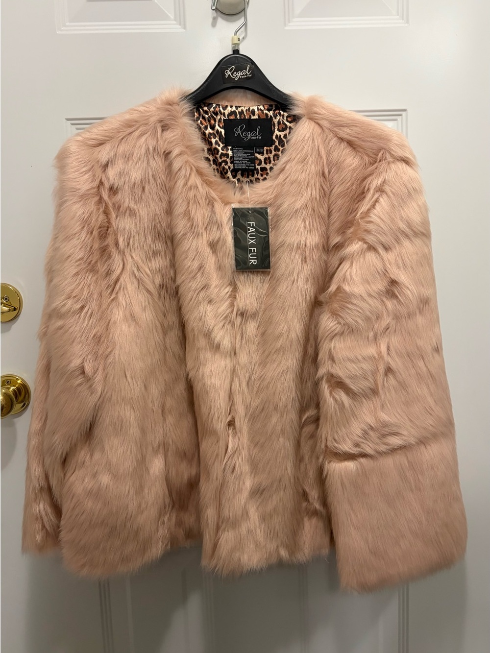 Long Hair Faux Fur Fox Jacket in Blush Pink BNWT